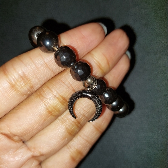 Hematite For Grounding & Manifesting, Crescent Moon Crystal Bracelet - Picture 3 of 4